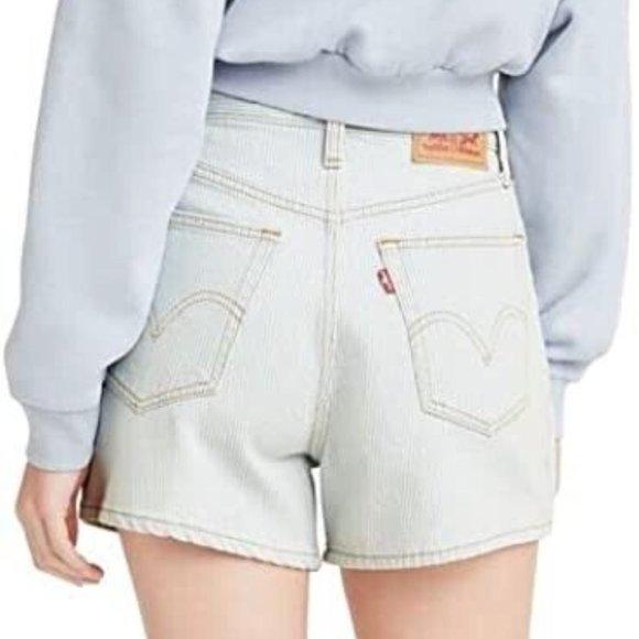 Levi’s High-Waisted Mom Shorts Size 24 Light Blue White Denim Stripey NWT - Picture 3 of 8